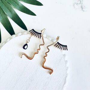 2/$30🌵 Face Silhouette Big Eyelashes Gold Earrings Crystal Jewelry Bohemian NEW